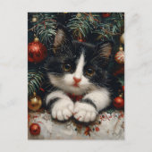 Schattigee Tuxedo Kitten Kerstkattenkunst Briefkaart (Voorkant)