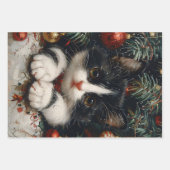 Schattigee Tuxedo Kitten Kerstkattenkunst Inpakpapier Vel (Voorkant 2)