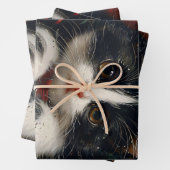 Schattigee Tuxedo Kitten Kerstkattenkunst Inpakpapier Vel (In situ)