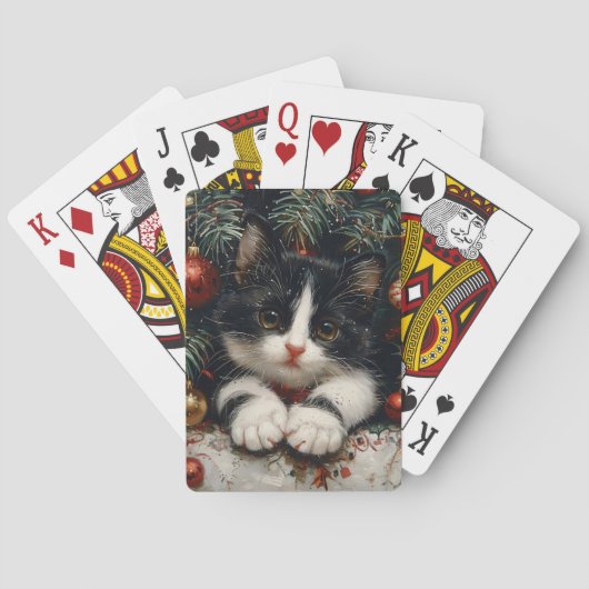 Schattigee Tuxedo Kitten Kerstkattenkunst Pokerkaarten (Achterkant)