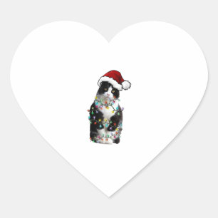 Schattigee Tuxedo Zwarte Kat Kerstlicht Kat Kerstm Hart Sticker