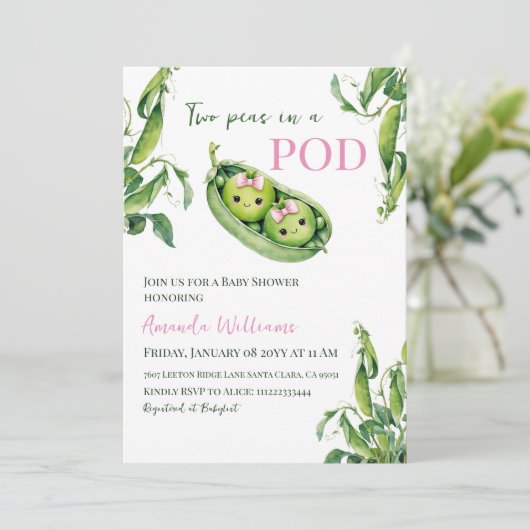 Schattigee twee erwten in een pod roze meisje twee kaart (Staand voorkant)