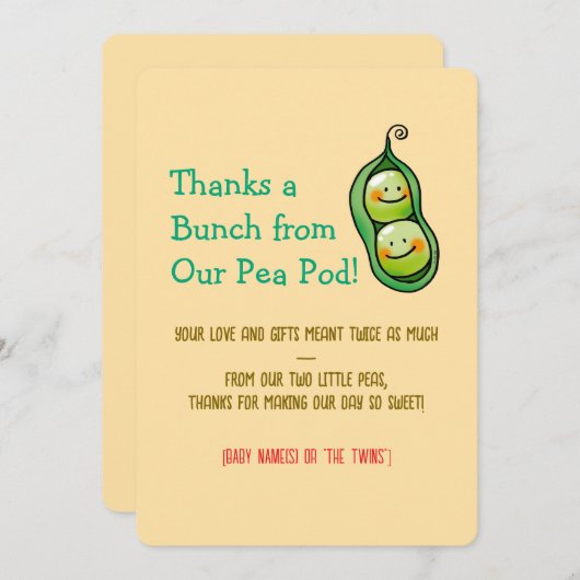 Schattigee twee erwten tweeling Baby Bedankkaart (Voorkant / Achterkant)