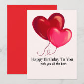 Schattigee twee hart ballon verjaardagsuitnodiging kaart (Voorkant / Achterkant)