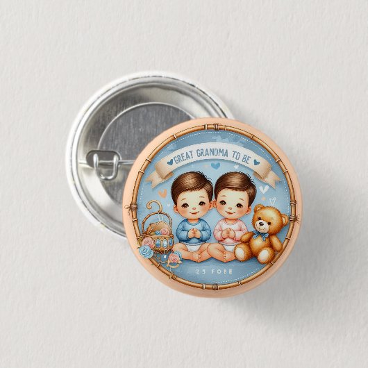 Schattigee tweeling jongens Baby shower groot oma  Ronde Button 3,2 Cm (Voorkant /achterkant)