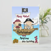 Schattigee tweeling kleine boekanier ~ piraat 1e v kaart (Staand voorkant)