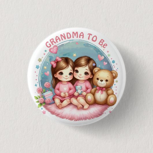 Schattigee tweeling meisje Baby shower oma te zijn Ronde Button 3,2 Cm (Voorkant)