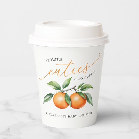 Schattigee tweeling Oranje Baby shower Papieren Bekers (Voorkant)