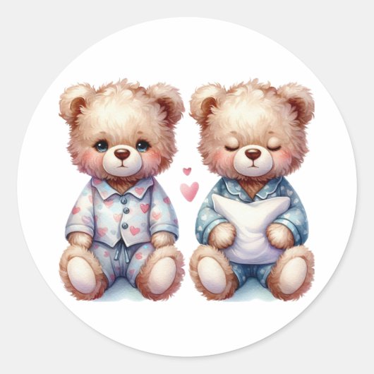 Schattigee tweeling - slaperige teddyberen ronde sticker (Voorkant)