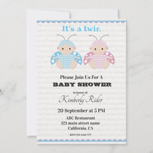 Schattigee Twin Baby Shower Uitnodigingen (Voorkant)