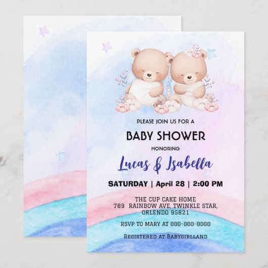 Schattigee Twin beer Star Ballon baby shower Party Kaart (Voorkant / Achterkant)