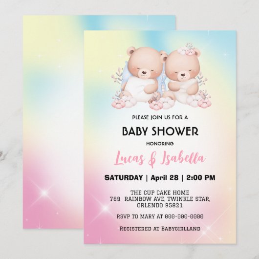 Schattigee Twin beer Star Ballon baby shower Party Kaart (Voorkant / Achterkant)