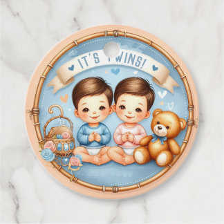 Schattigee Twin Boys Baby shower Waterverf Teddy B Bedankjes Labels
