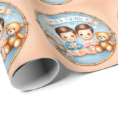 Schattigee Twin Boys Baby shower Waterverf Teddy B Cadeaupapier (Rol Hoek)