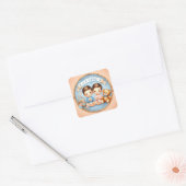 Schattigee Twin Boys Baby shower Waterverf Teddy B Vierkante Sticker (Envelop)