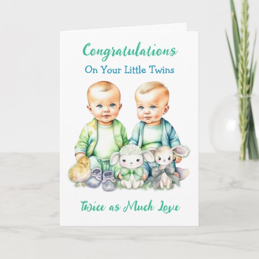 Schattigee Twin Boys Gefeliciteerd Nieuwe Ouders Kaart (Voorkant)