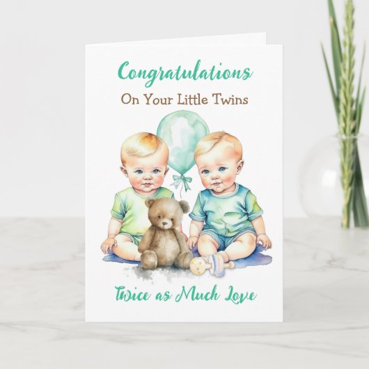 Schattigee Twin Boys Gefeliciteerd Nieuwe Ouders Kaart (Voorkant)