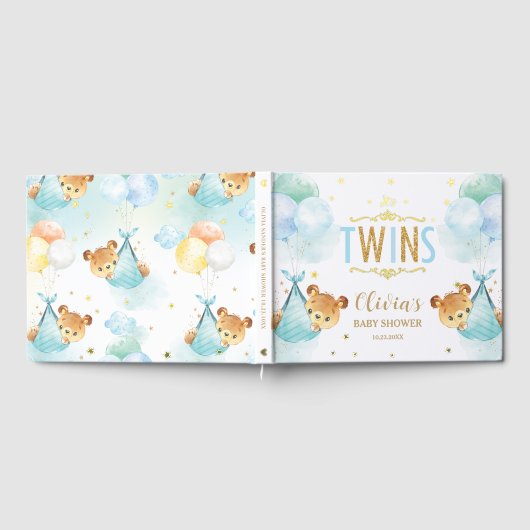 Schattigee Twin Boys Teddy Bears Twins Baby shower Gastenboek (Volledig)