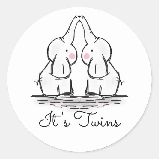 Schattigee Twin Elephants Baby shower Classic Rond Ronde Sticker (Voorkant)