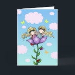 Schattigee Twin Fairies Twin Sister Verjaardag Kaa Kaart<br><div class="desc">Een tekening die ik met de hand heb gemaakt en daarna digitaal heb ingekleurd. :)</div>