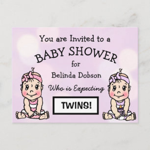 Schattigee Twin Girls Baby Shower Uitnodigingen