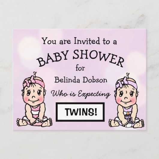 Schattigee Twin Girls Baby Shower Uitnodigingen (Voorkant)