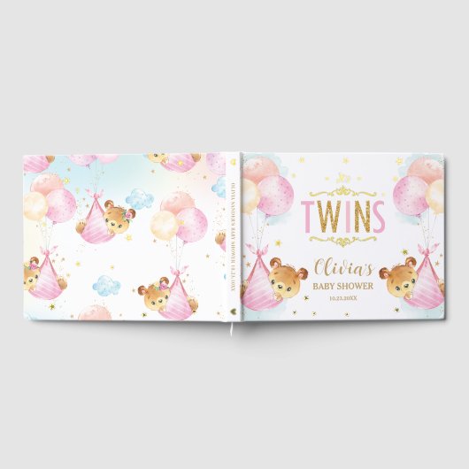 Schattigee Twin Girls Teddy Bears Twins Baby showe Gastenboek (Volledig)