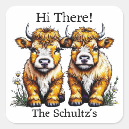 Schattigee Twin Highland Koeien gepersonaliseerd Vierkante Sticker