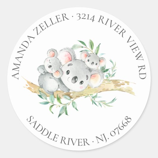 Schattigee Twin Koala Beer Baby shower Retour Ronde Sticker (Voorkant)