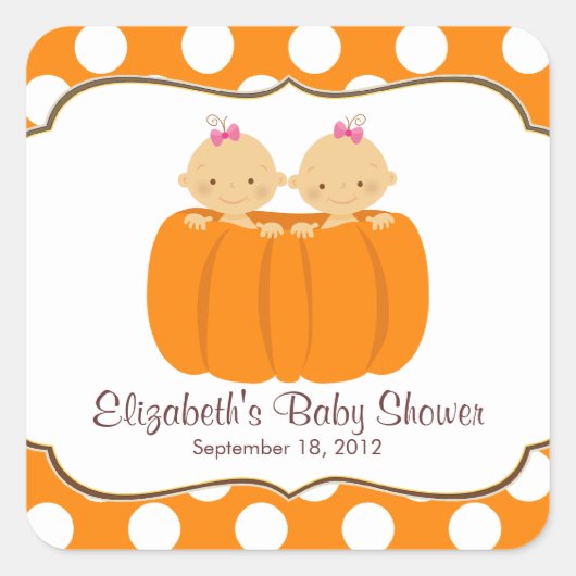 Schattigee Twin Meisje Pompoen Baby shower Vierkan Vierkante Sticker (Voorkant)