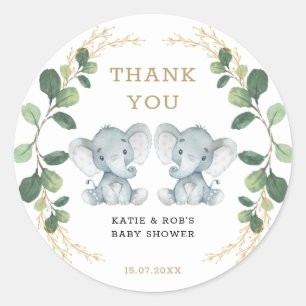 Schattigee Twin Olifant Baby's groen gouden blader Ronde Sticker