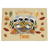 Schattigee Twin Raccoons Baby shower Gift Bag Groot Cadeauzakje (Voorkant)