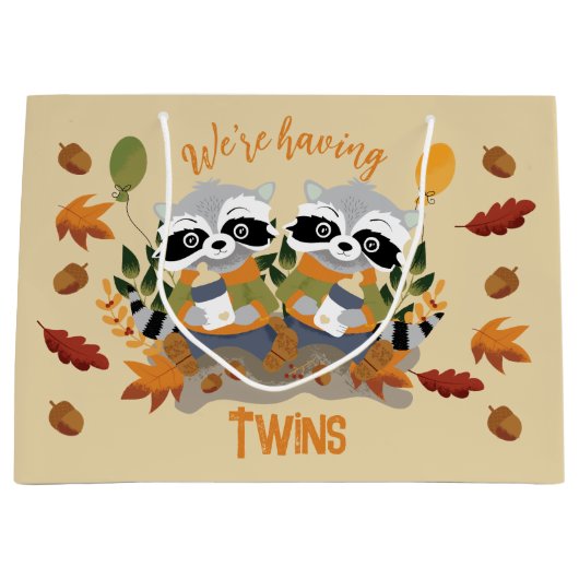 Schattigee Twin Raccoons Baby shower Gift Bag Groot Cadeauzakje (Voorkant)