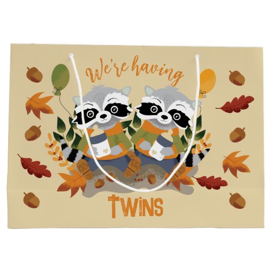 Schattigee Twin Raccoons Baby shower Gift Bag Groot Cadeauzakje (Achterkant)