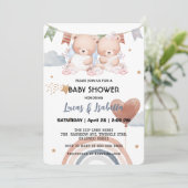 Schattigee Twin Teddy Bear Star Ballon baby shower Bedankkaart (Staand voorkant)