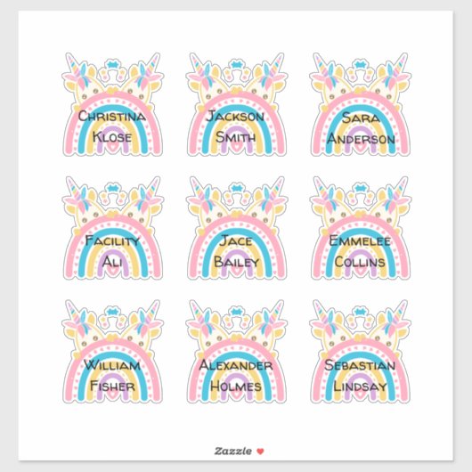 Schattigee Twin Unicorn Custom Meervoudige Naam St Sticker (Vel)