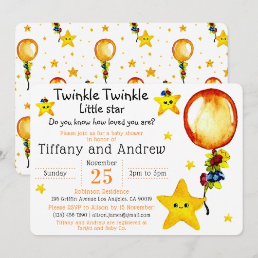 Schattigee Twinkle Twinkle Little Star Co-ed Baby  Kaart (Voorkant / Achterkant)