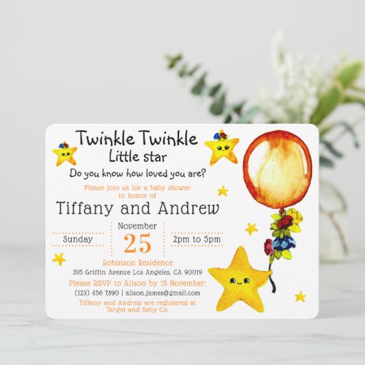 Schattigee Twinkle Twinkle Little Star Co-ed Baby  Kaart (Staand voorkant)