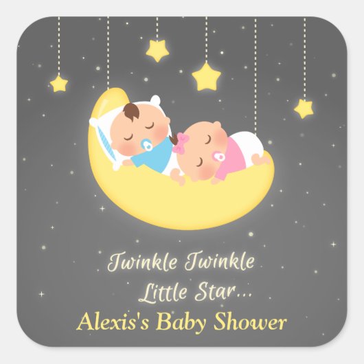 Schattigee Twinkle Twinkle Little Star Twins Stick Vierkante Sticker (Voorkant)