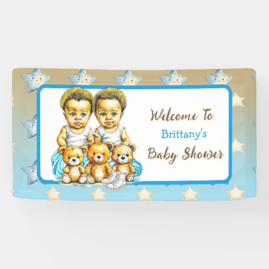 Schattigee Twins van kleur Baby Boys Baby shower T Spandoek (Horizontaal)