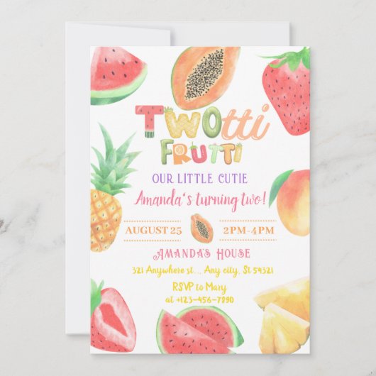 Schattigee Twotti Frutti verjaardagsuitnodiging Kaart (Voorkant)