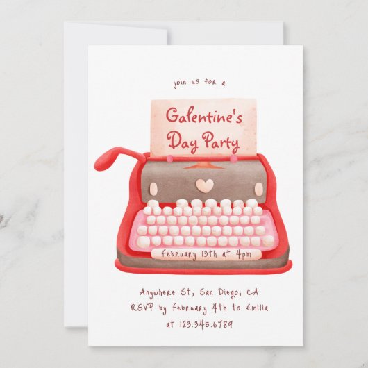 Schattigee typemachine Hearts Galentine's Day Part Kaart (Voorkant)