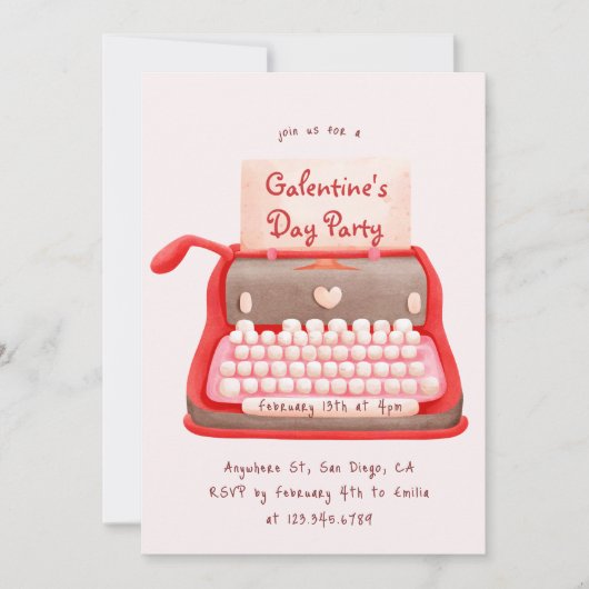 Schattigee typemachine Hearts Galentine's Day Part Kaart (Voorkant)