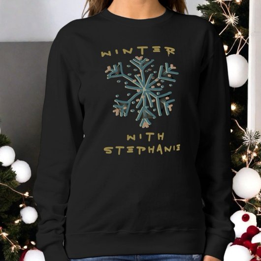 Schattigee Typografie Winter Snowflake Gold blauwg Trui