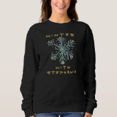 Schattigee Typografie Winter Snowflake Gold blauwg Trui (Voorkant)