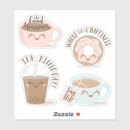 Schattigee typografische Kawaii stijl thee, koffie Sticker (Vel)