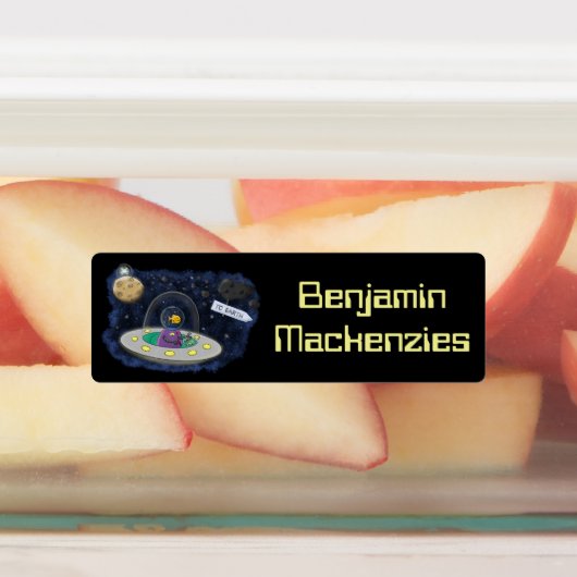 Schattigee ufo ruimte cartoon illustratie geperson labels (Aangebracht)