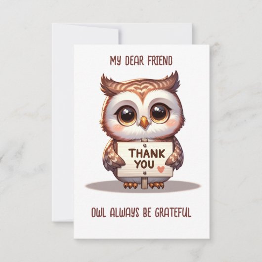 Schattigee uil altijd dankbaar grappig bedankpas bedankkaart (Voorkant)