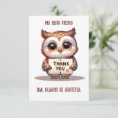 Schattigee uil altijd dankbaar grappig bedankpas bedankkaart (Staand voorkant)