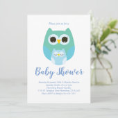 Schattigee Uil Baby shower Blue Bird Boy Kaart (Staand voorkant)